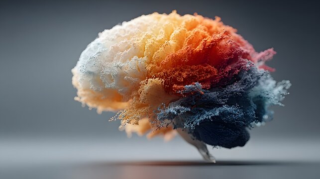 Abstract human brain formed by dense colorful particle dust. Creativity and cognitive diversity concept.
