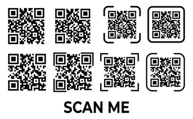 Fototapeta premium A comprehensive digital collection of various black and white qr code designs presented as a professional icon set for modern mobile scanning