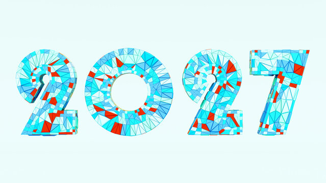 Colorful Low Poly Geometric 2027 Blue Cyan Typography 3D 3D Render