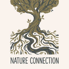 Fototapeta premium Hand Drawn Illustration of an Ancient Tree with Intricate Roots Symbolizing Deep Grounding and Connection to Nature Environment