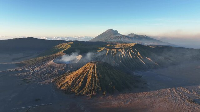 Aerial view of Mount Bromo volcano in Indonesia.