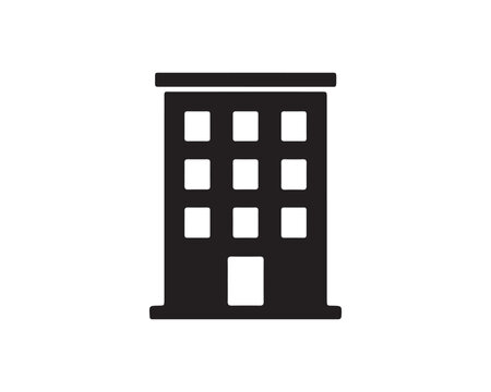 Minimalist black icon representing a modern office building or apartment block with corporate office