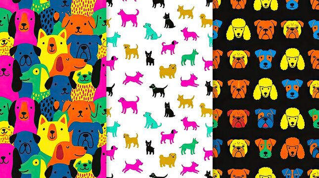 Colorful dog patterns for kids wallpaper or fabric