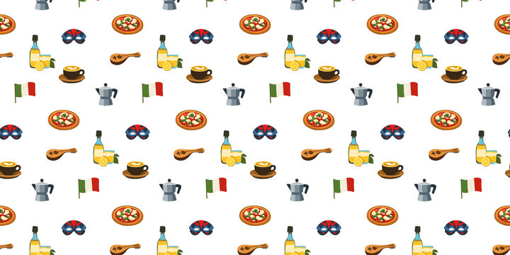 Seamless pattern inspired by Italian food and culture