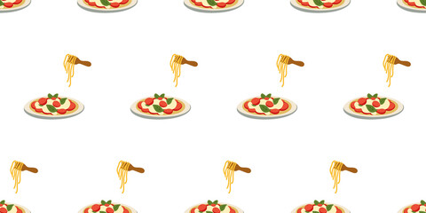 Obraz premium Seamless pattern featuring Italian spaghetti with tomato sauce
