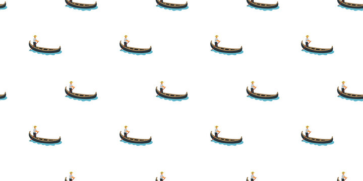Seamless pattern with Venetian gondoliers in gondolas
