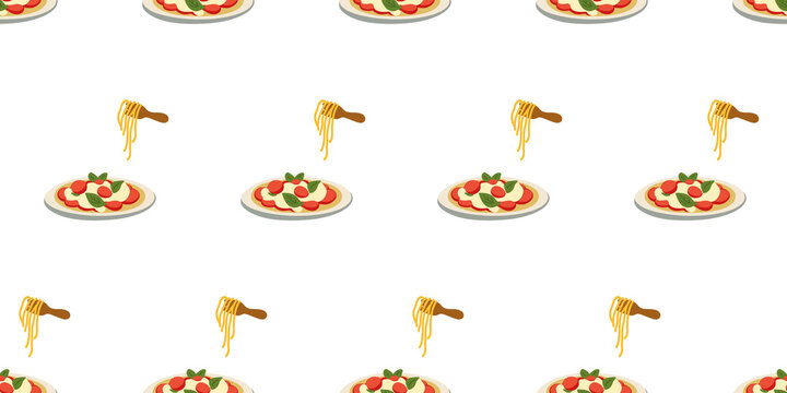 Seamless pattern featuring Italian spaghetti with tomato sauce