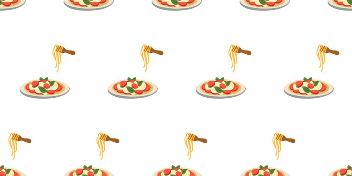 Seamless pattern featuring Italian spaghetti with tomato sauce
