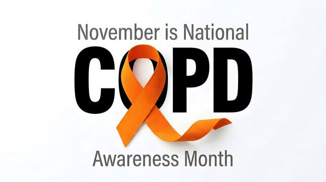 November is national copd awareness month with orange ribbon illustration