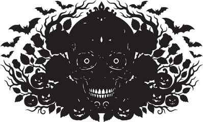 Fototapeta premium Vector illustration of a Halloween skull with roses for seasonal design projects