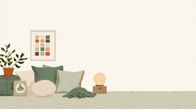 A calm-down corner for children includes cushions, a breathing visual aid, and a feelings chart on the wall.