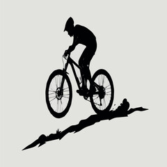 Fototapeta premium Create on Mountain biker navigating rugged silhouette on white background.