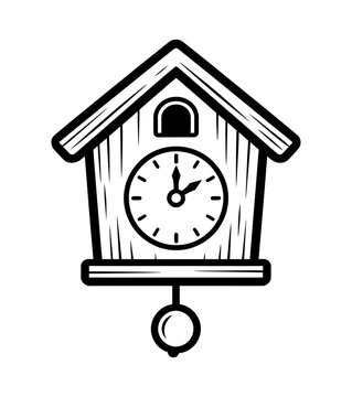 Hand-Drawn Stylized Cuckoo Clock Illustration Isolated on White Background