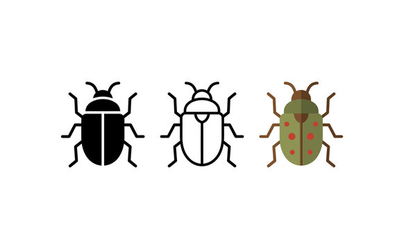 Minimalist beetle icon set, simple insect vector graphics, flat bug symbols for app design