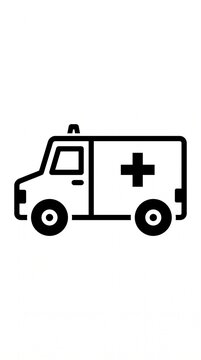 Simple ambulance vector icon representing emergency medical transportation, healthcare, rescue services, hospitals, and public safety.