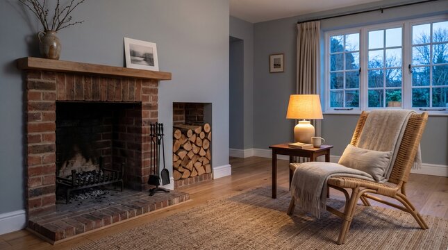 Tidy living room after seasonal fireplace ash cleanup