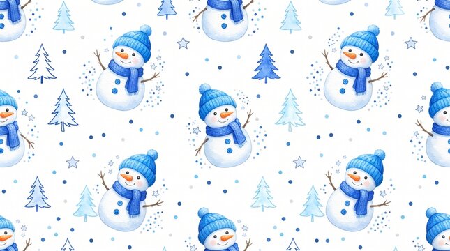 Cute snowman winter seamless pattern