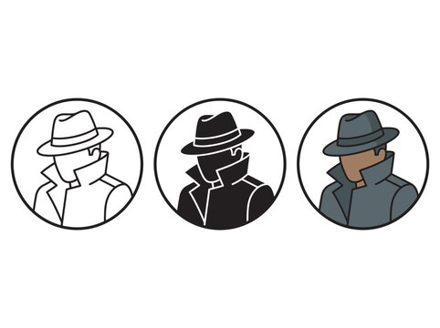 Spy and detective avatar icon set in flat circular frames featuring mystery, investigation, security, privacy, and espionage.