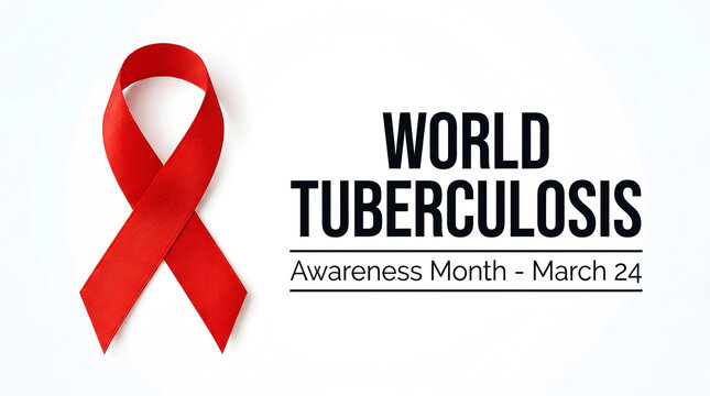 World tuberculosis day awareness ribbon with text on white background