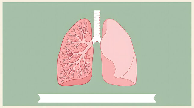 Detailed illustration of human lungs with anatomical features on a green background