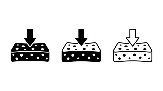 Sponge compression vector icon set showing pressure and cleaning tools