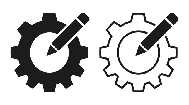 Configuration icon vector set with gear and pencil symbols for settings and editing concepts
