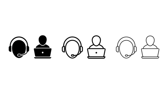 Customer service icon vector set with support headset and laptop symbols