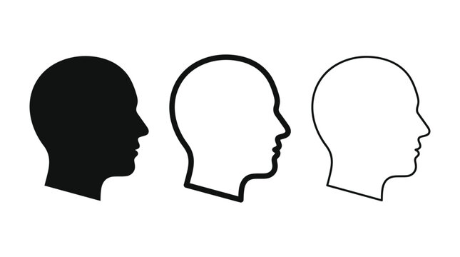 Head profile vector icons silhouette and outline collection showing human head shapes in black and white style