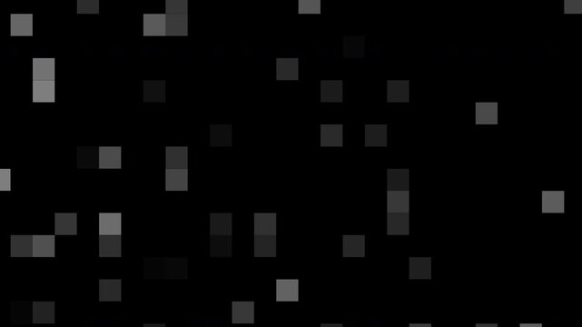 Abstract pixel mosaic black and white digital glitch background with monochrome square patterns for tech and cyber themes.