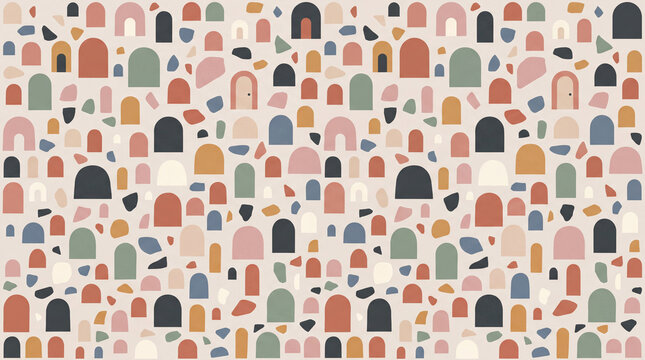 Terrazzo pattern wallpaper with abstract arches and shapes