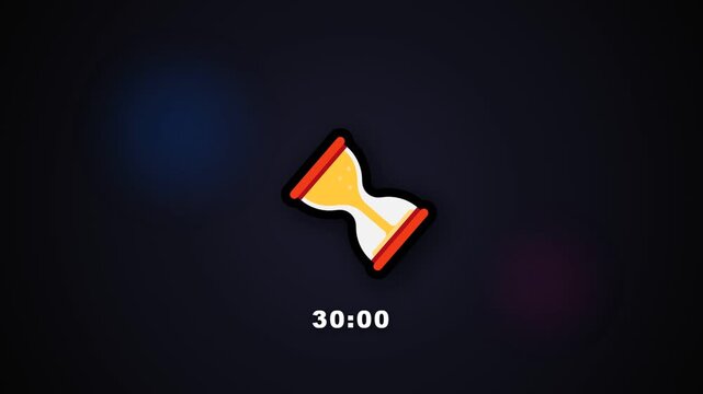 Hourglass timer icons with countdown on dark background