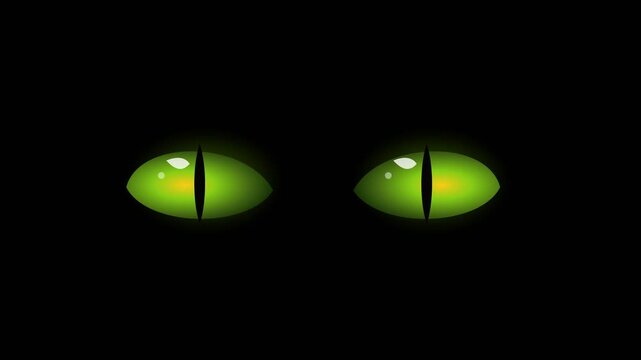 Multiple pairs of glowing green animal eyes blinking in the dark