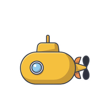 Yellow cartoon submarine with propeller and periscope