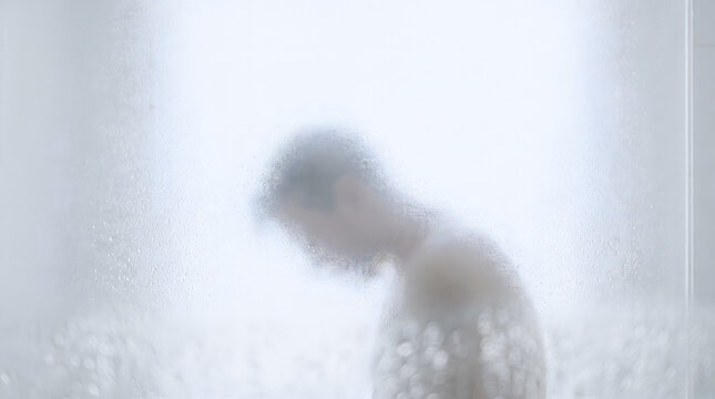 Silhouette of person standing behind steamy shower glass feeling trapped in sadness anxiety disorder and despair