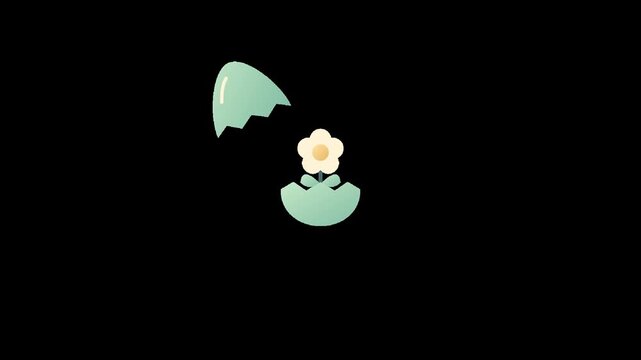 Flat Vector Animation of Easter Egg Cracking Open Revealing Flower