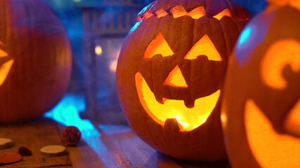 Scary Halloween pumpkin head jack o lantern decoration. © nyul