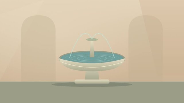 Animated Water Fountain Flowing in Courtyard Vector Background