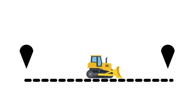Yellow bulldozer in motion, construction site, moving earth, heavy machinery