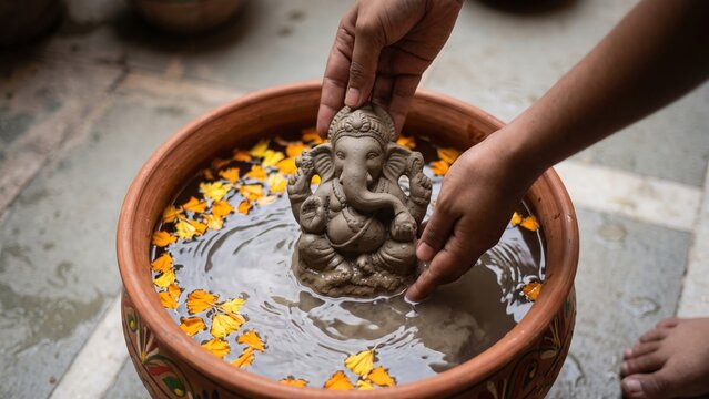 Eco Friendly Ganesha Visarjan &ndash; Clay Idol Immersion at Home