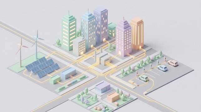 Modern isometric 3d cityscape with colorful skyscrapers high rise buildings highway bridge and urban infrastructure miniature metropolis architecture city planning isolated white background