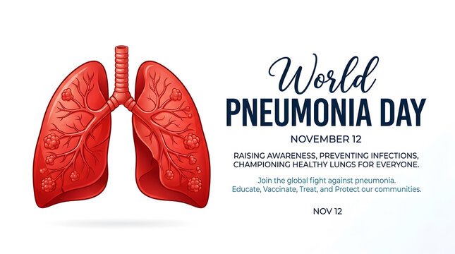 Human lungs illustration with world pneumonia day typography and awareness message