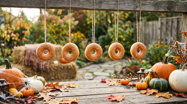 Halloween Donut Eating Game Setup