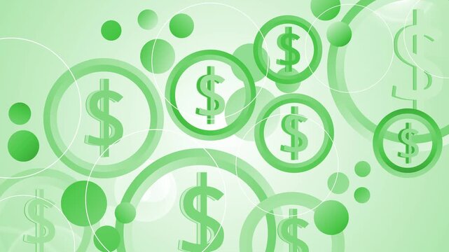 Dollar signs in circles abstract background symbolizing money finance and business growth animation