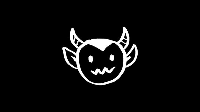 Demon head hand drawn animation, animated spooky devil character motion design illustration, cute halloween monster sketch