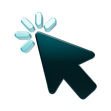 Shiny teal computer mouse cursor with loading spinner on a transparent background