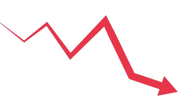 Zigzag line with a downward arrow falling trend loss decline and negative business direction animation