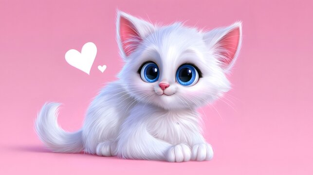 Cute white kitten with big blue eyes feeling love