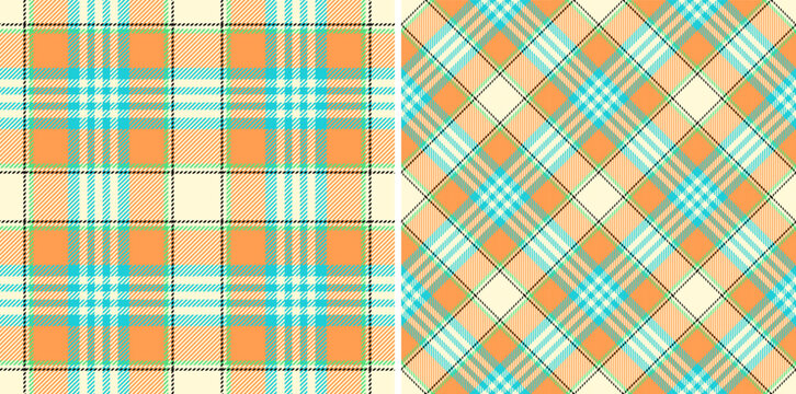 Tartan plaid orange sky seamless pattern for textile, fabrics, print, wallpaper, elegant garments, colorful clothing and background. Traditional Scottish check vector illustration.