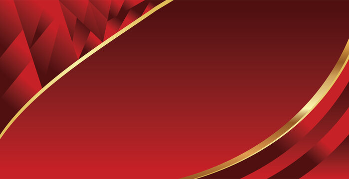 Red geometric crystal background with golden metallic curves provides dynamic aesthetic for promotional posters and tech theme.