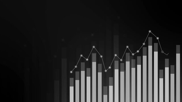 Abstract chart with bar graph and line graph showing business data trend animation